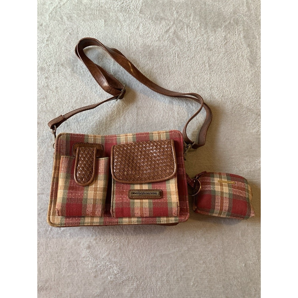 Longaberger‎ Homestead Red Plaid & Brown Leather Purse With Coin Purse